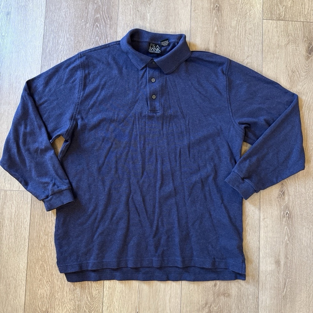 Jos A Bank Men's Polo Long Sleeve Shirt XL Traveler Collection Blue Cotton